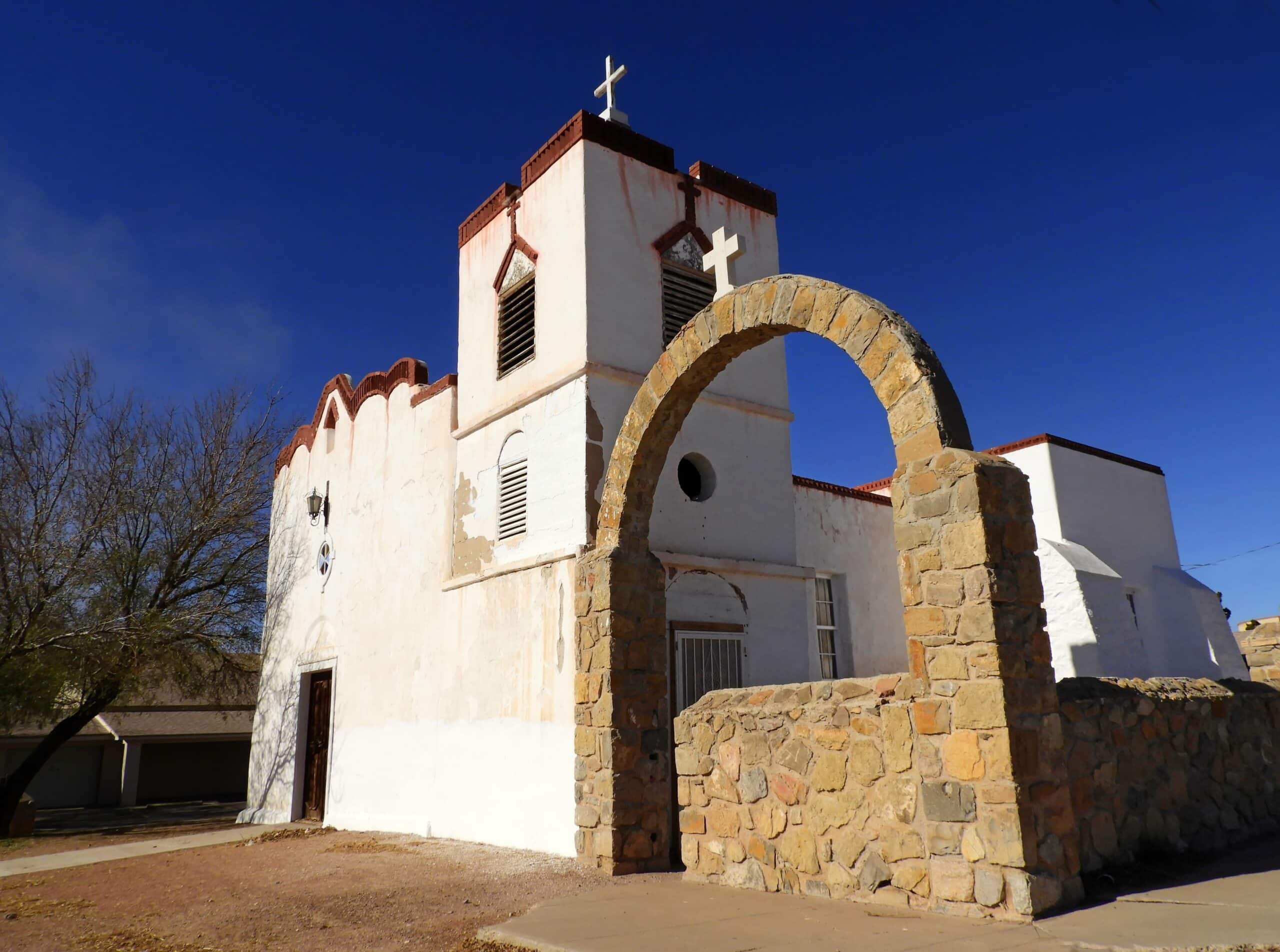 The historic adobe Catholic church of Nuestra Senora de la Candelaria in Dona Ana, north of Las Cruces, NM