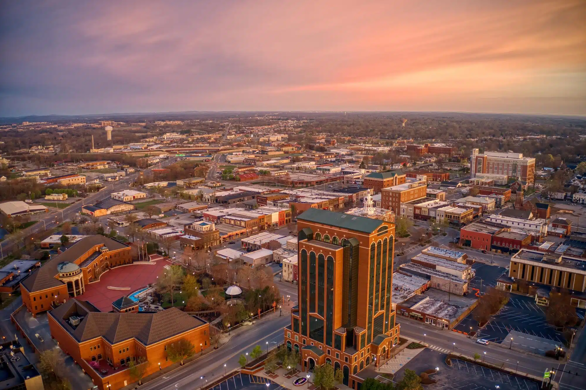 Aerial view of Murfreesboro, Tennessee at sunrise