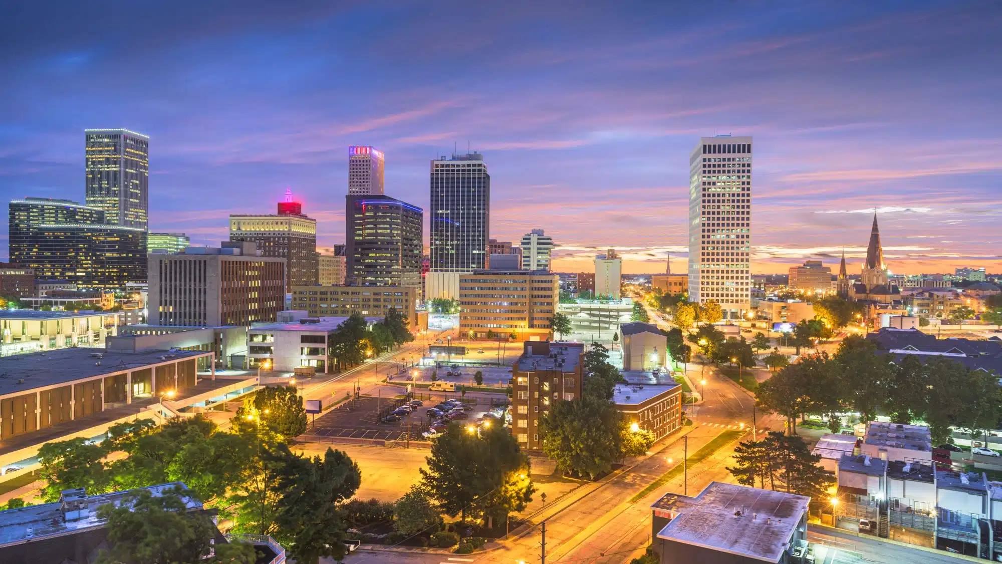 Skyline of Tulsa, OK at night