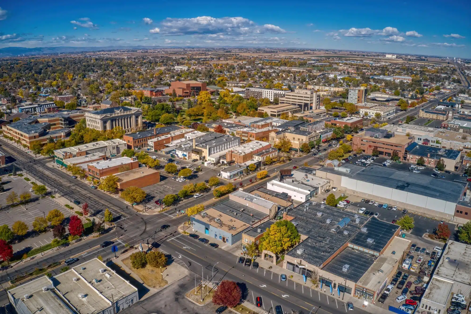 Aerial view of Greeley, Colorado in autumn