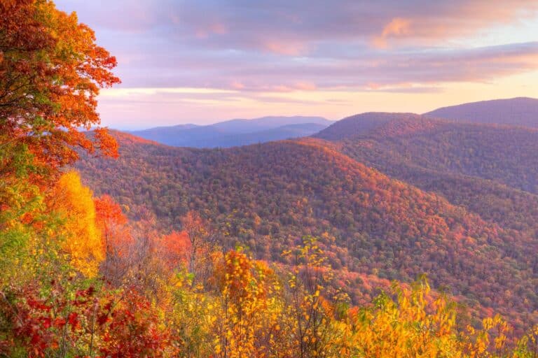 Sunrise in autumn at Shenandoah National Park