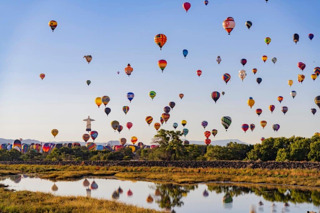 Morning view of the famous Albuquerque International Balloon Fiesta event at New Mexico