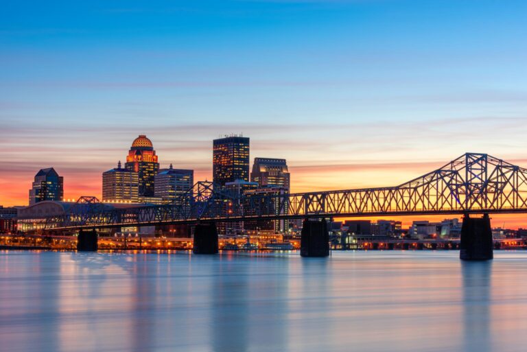 Louisville, KY skyline at twilight